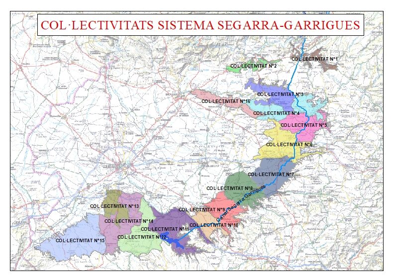 Plànol de les 16 col·lectivitats del sistema Segarra-Garrigues